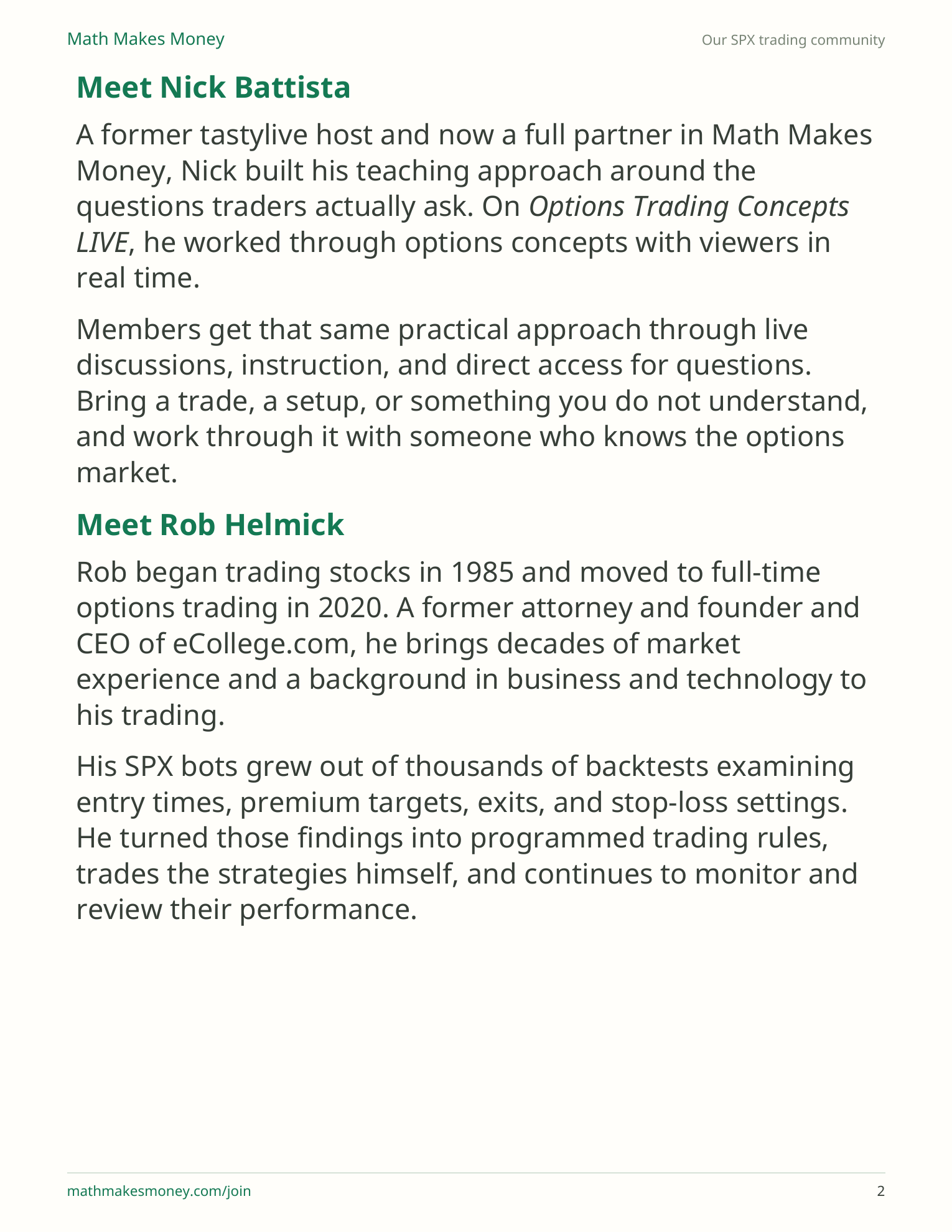 Meet Nick Battista and Rob Helmick &mdash; Math Makes Money team. Page 2