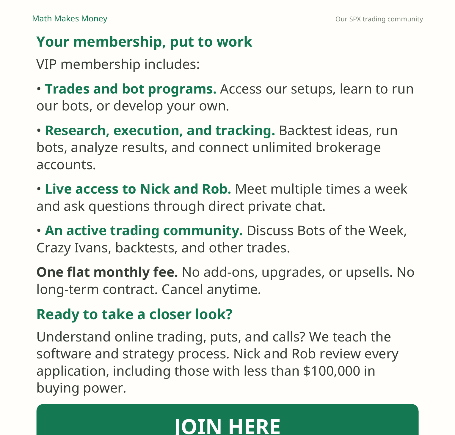 Your membership, put to work. VIP membership includes trades, bots, live access, and community. Join here. Page 3
