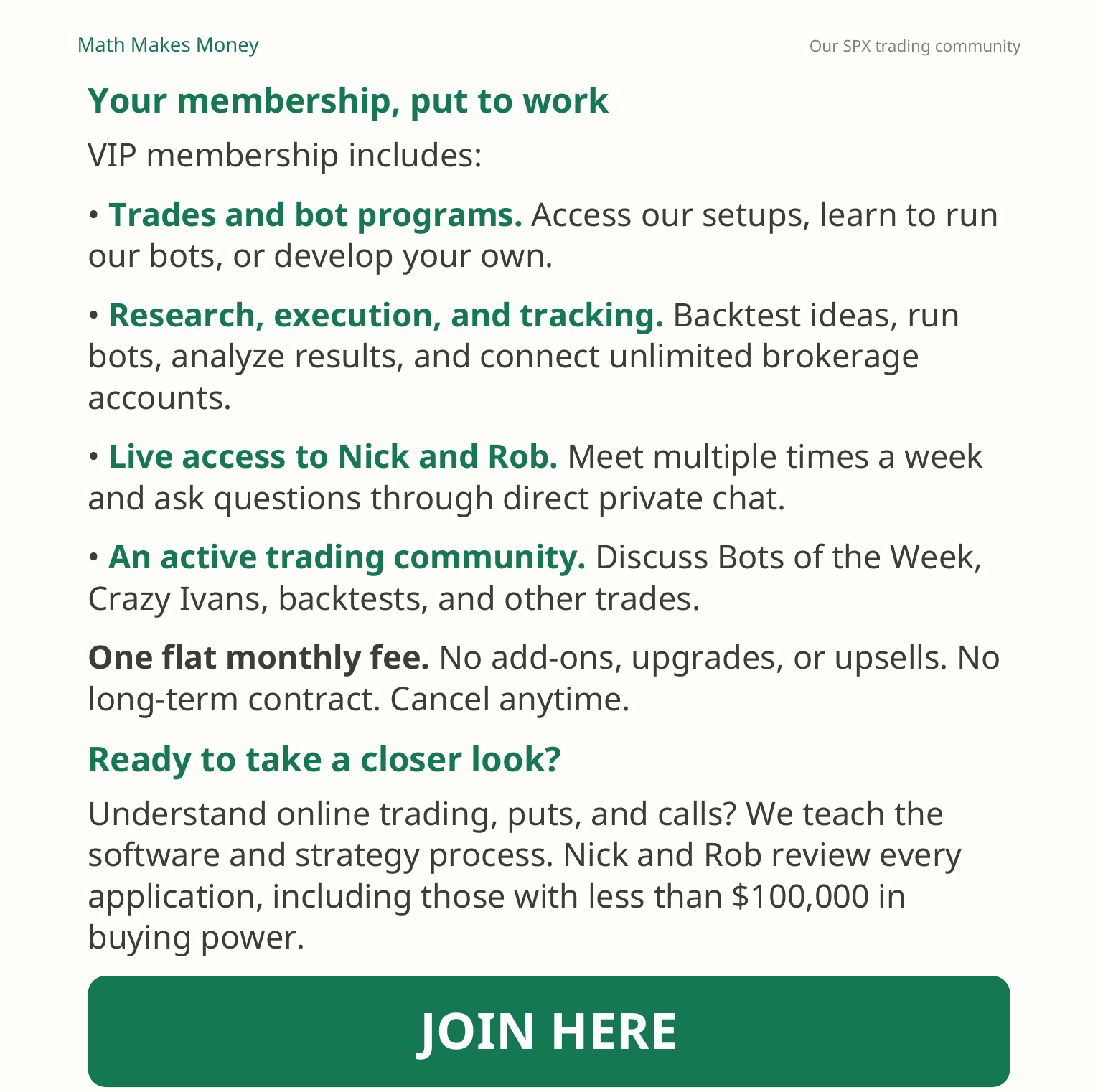 Your membership, put to work. VIP membership includes trades, bots, live access, and community. Join here. Page 3