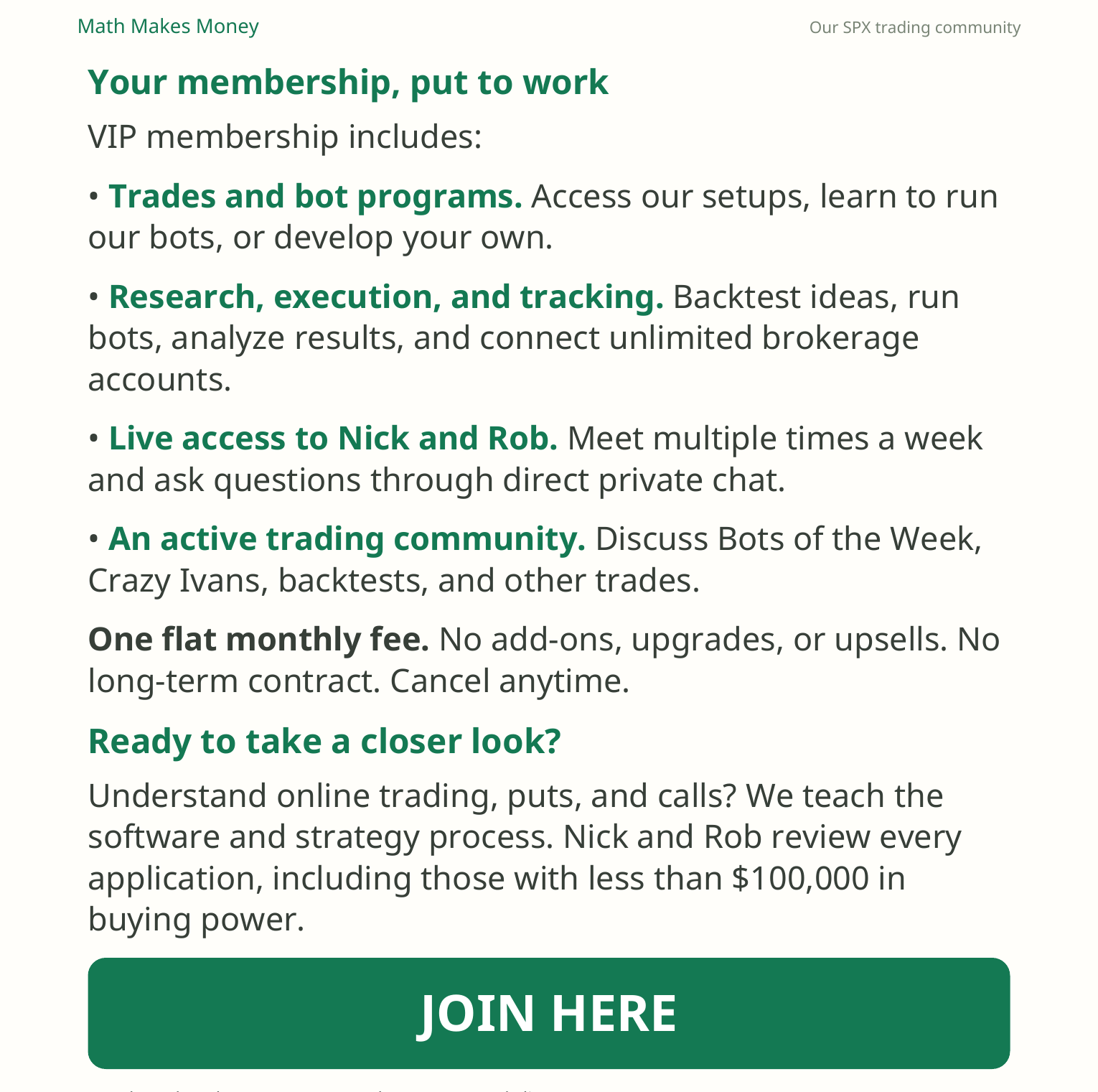 Your membership, put to work. VIP membership includes trades, bots, live access, and community. Join here. Page 3