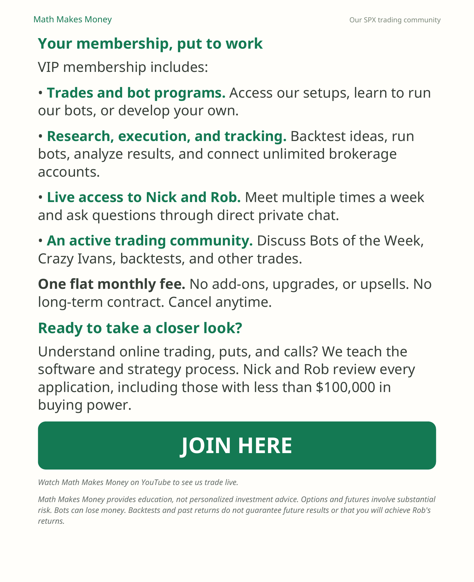 Your membership, put to work. VIP membership includes trades, bots, live access, and community. Join here. Page 3