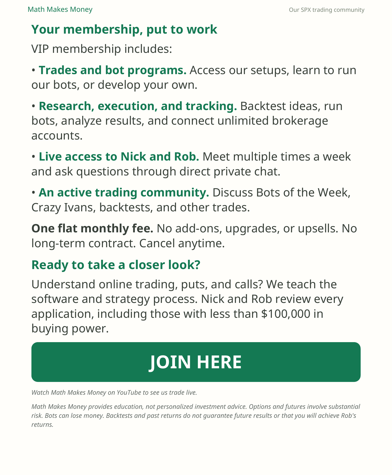Your membership, put to work. VIP membership includes trades, bots, live access, and community. Join here. Page 3
