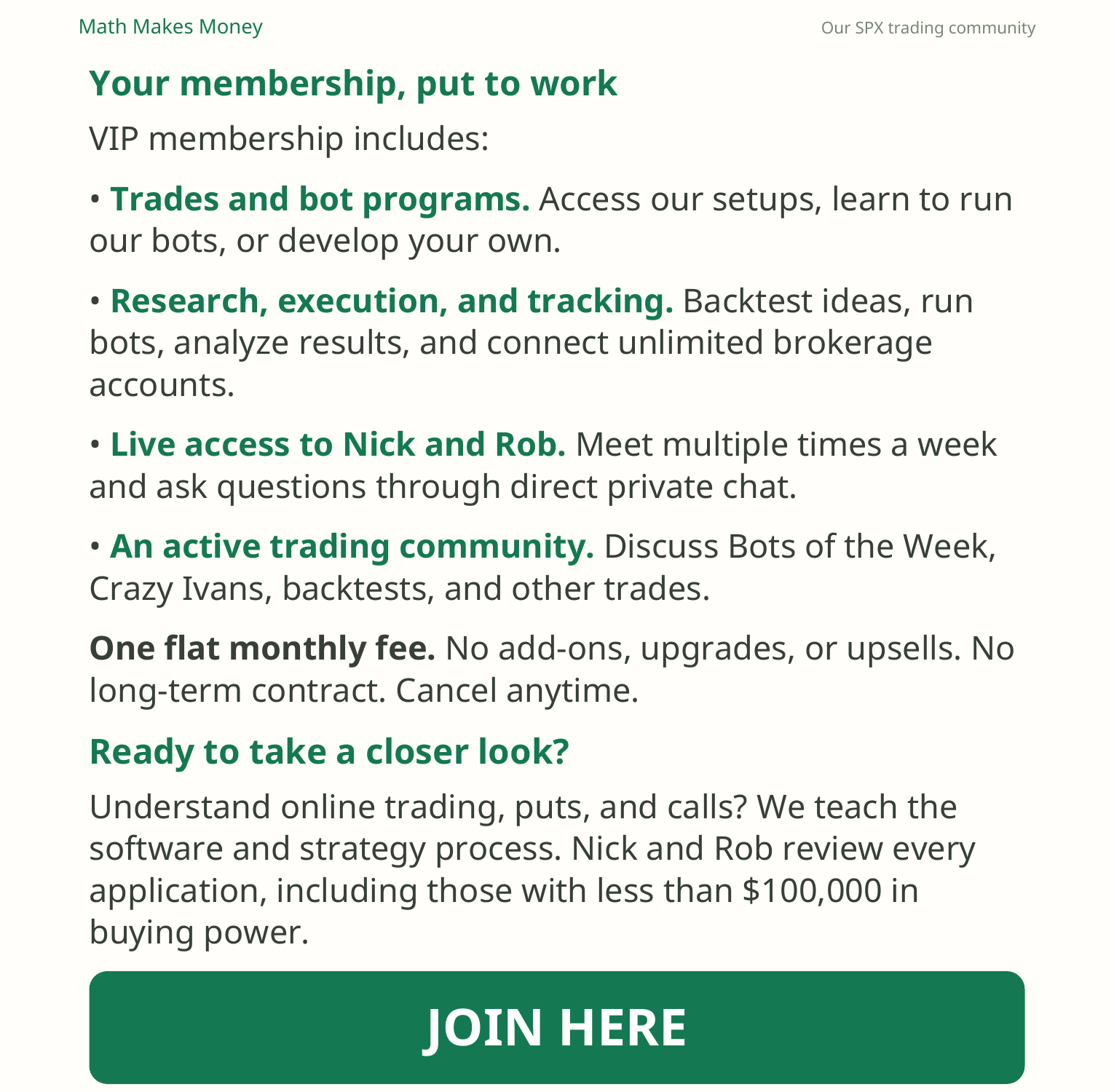 Your membership, put to work. VIP membership includes trades, bots, live access, and community. Join here. Page 3