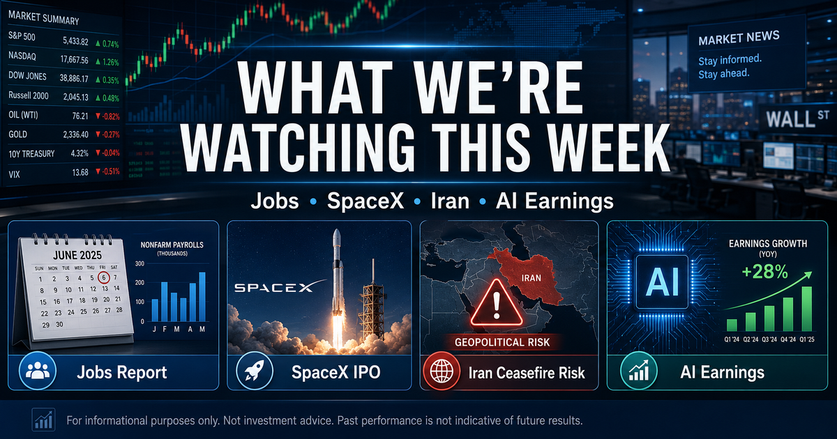 What We&rsquo;re Watching This Week &mdash; Jobs, SpaceX, Iran, AI Earnings